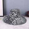 Vintage full version of leopard print big eaves with rope fisherman hat windproof shade suitable for ladies outing photo play
