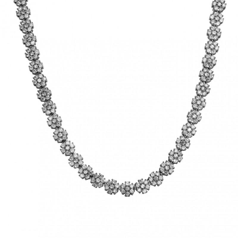Gold Zircon Chain Necklace - Cool Tennis With Floral Design Hip Hop Style Men Women