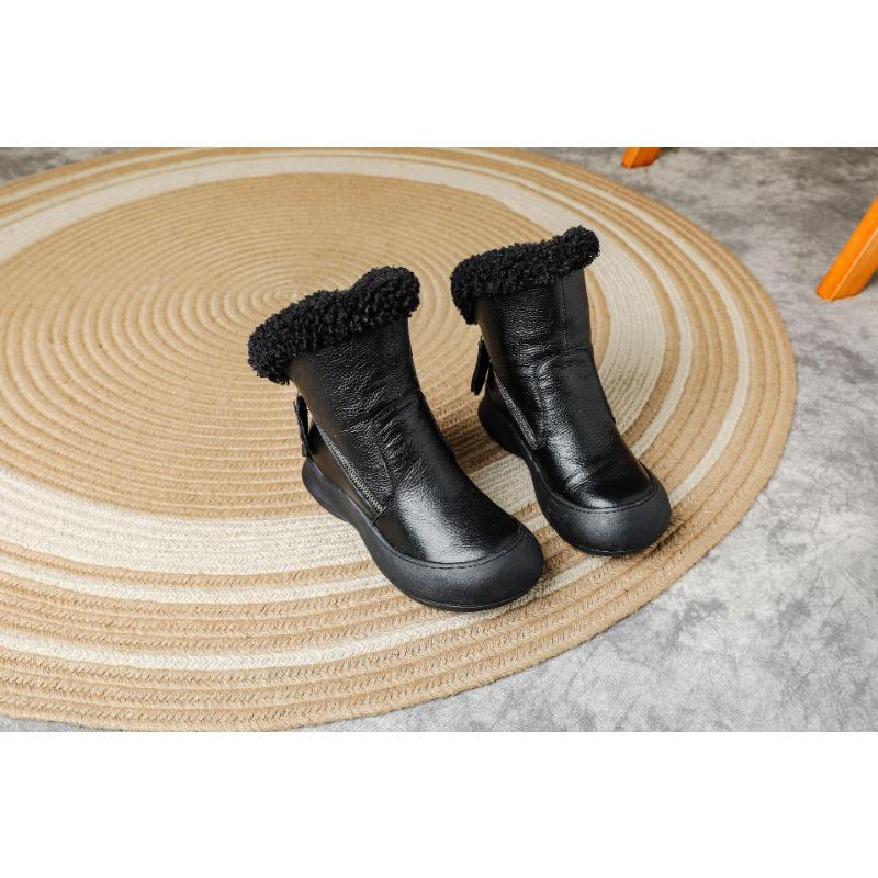 New Autumn and Winter Medium Tube Warm Velvet Thickened Leather Women's Boots Non-slip Soft Bottom Comfortable Breathable Side Zipper