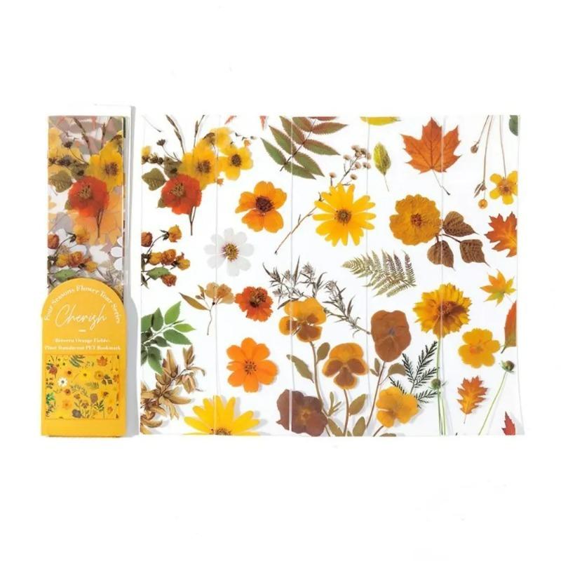 

5 шт. полупрозрачных закладок для книг Four Seasons Flower Travel Series из ПВХ, закладки для книг в виде натуральных растений, канцелярские принадлежности