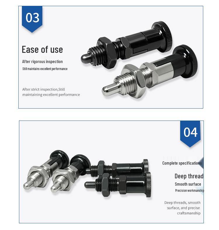 Stainless Steel/Carbon Steel Indexing Pin: Knob Plunger, Self-Locking, Re-Locking, Fine Thread, Complete Specifications