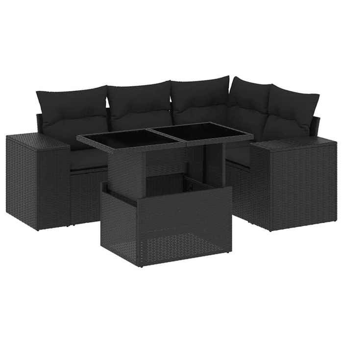 VidaXL Salon de jardin 5 pcs avec coussins noir résine tressée 3269135