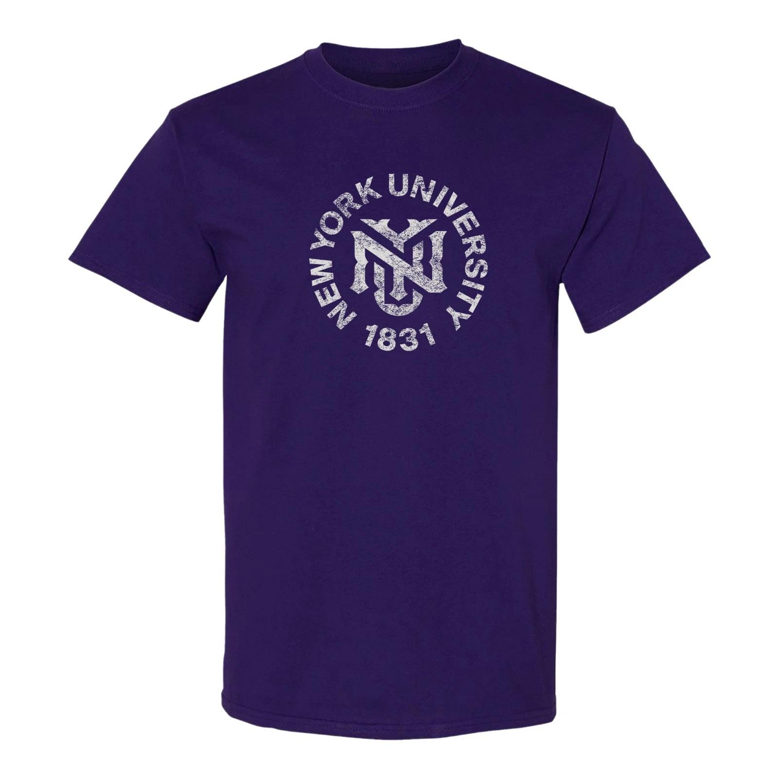 New York University Violets Distressed Circle Logo T-Shirt - Purple 4XL