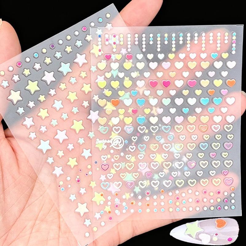 Colorful Dopamine Star Heart Nail Sticker Self-Adhesive Nail Diamond Sticker Decals Y2K Summer Manicure Makeup Decorations