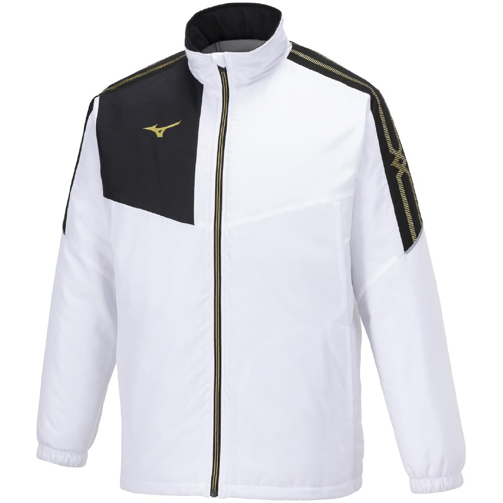 Mizuno Breath Thermo Training Warmer Size S Jacket, Moisture-Wicking, Heat-Generating, Water-Repellent, MC-LINE 32MEA630, White/Gold,
