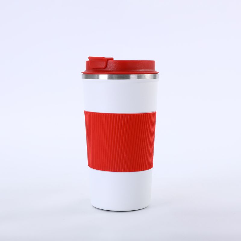 

with Leather Cover and Ceramic Inner Liner, Flip-Top Direct Drinking Large-Capacity Thermos Cup for Home Use, High-Looking and Stylish Portable Cup 510ml Red White