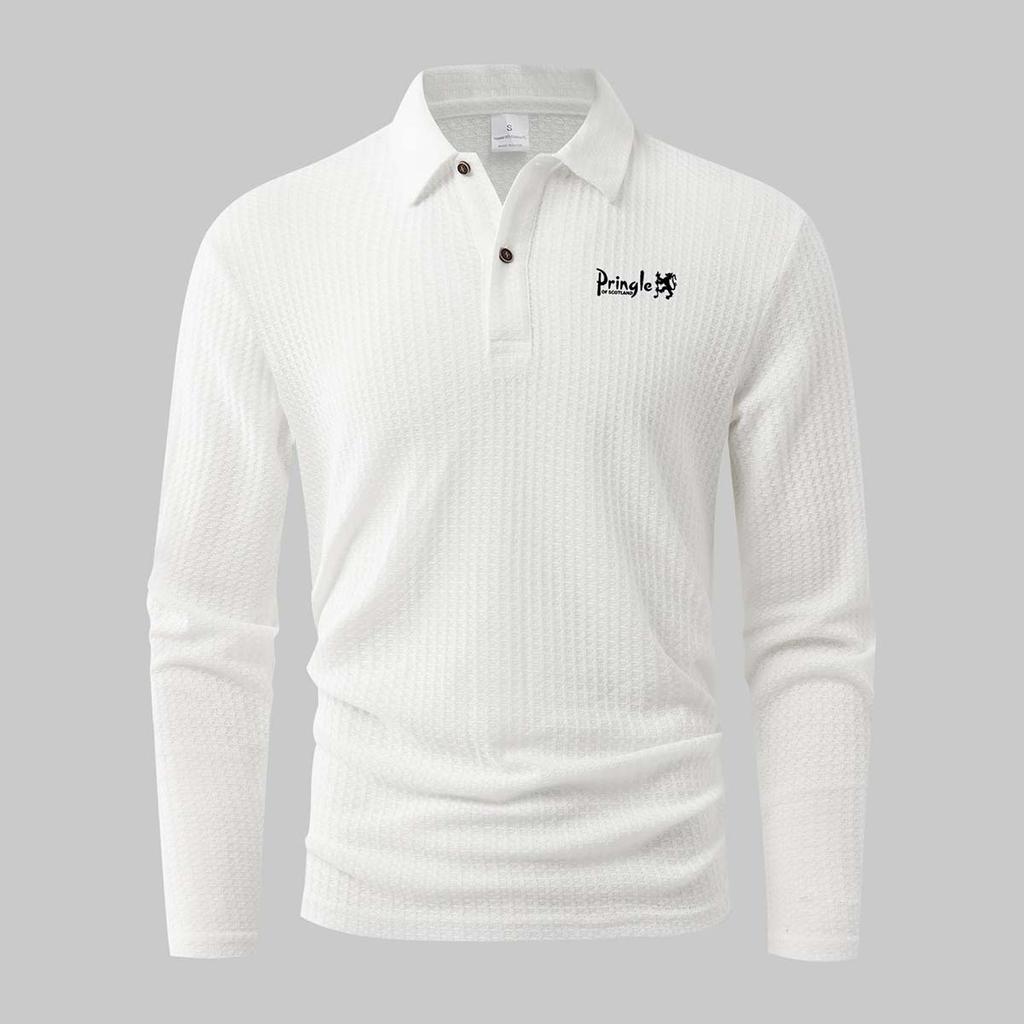 Waffle Knit Pringle Long Sleeve Polo Shirt