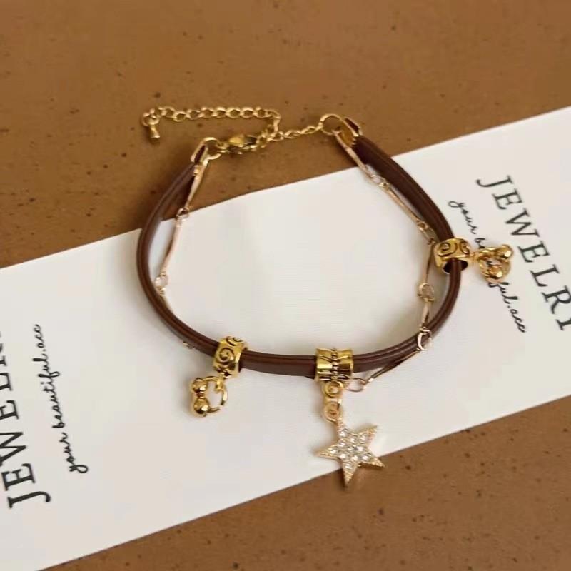 Leather Elegant Coffee Star Bracelet For Women Trendy Artistic Accessory Winter