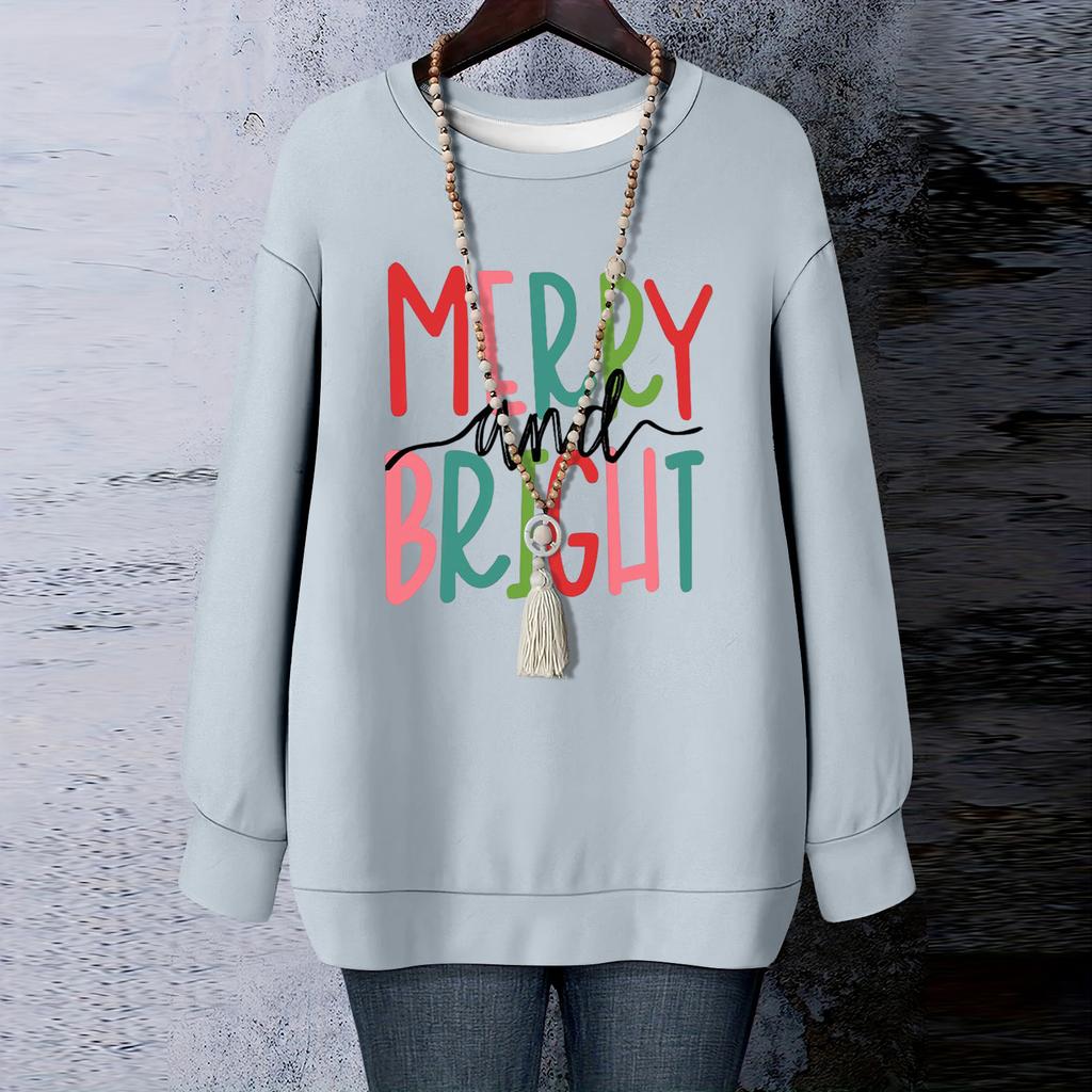 Ladies' Christmas Printed Round Neck Long Sleeved T-shirt Sweatshirt Top