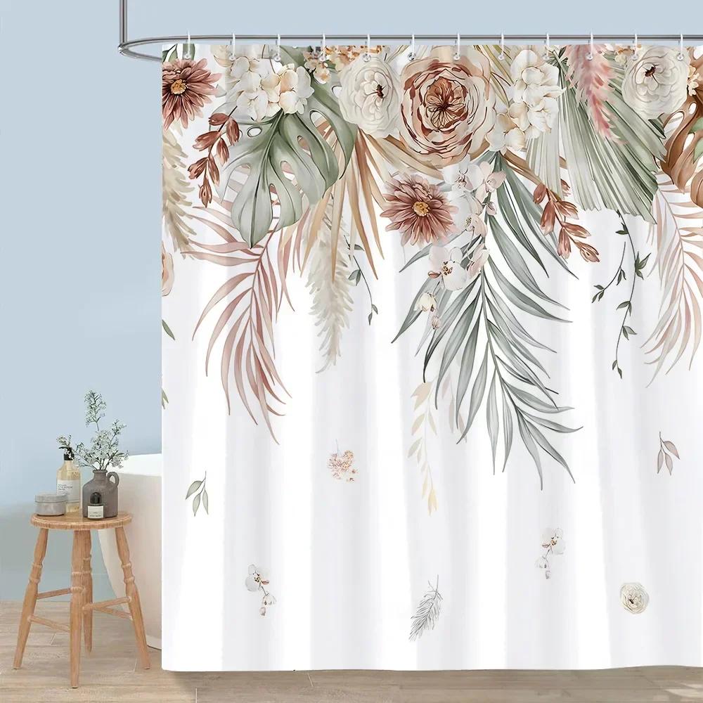 ~O~Pretty Floral Shower Curtain Blooming Flower Butterfly Lotus Polyester Fabric Home Shower Curtains Bathroom Decor With Hooks