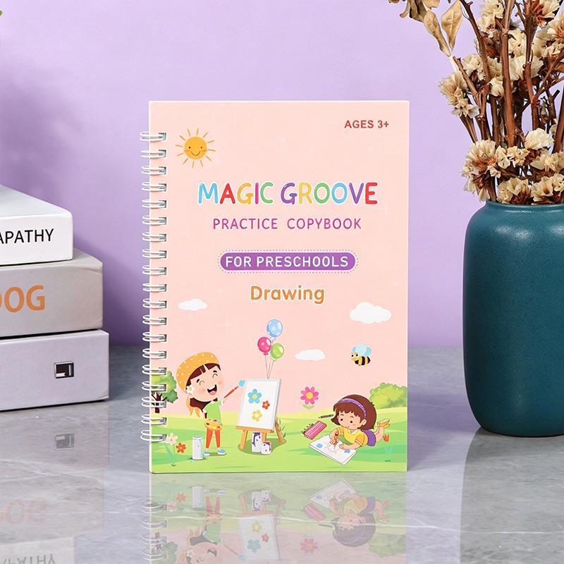 Children's English Calligraphy Practice Book with Disappearing Ink Pen - Groove Tracing and Handwriting Training