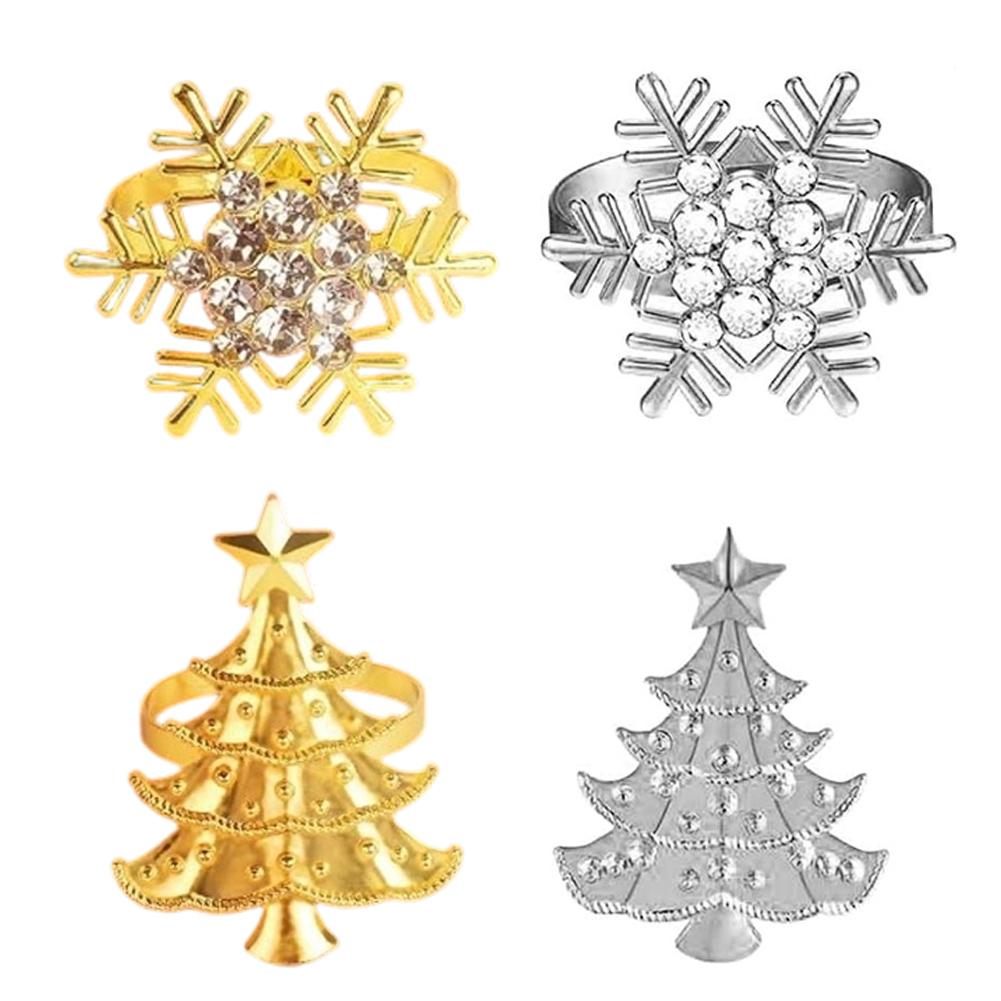 Set of 12 Napkin Rings with Snowflake and Christmas Tree Patterns for Seasonal Table Decor and Holiday Celebrations