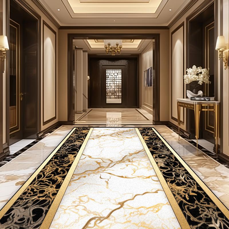 European Luxury Golden Corridor Soft Carpet Villa Aisle Stair Decoration Area Rug Washable Hotel Porch Entry Floor Mat Non-slip