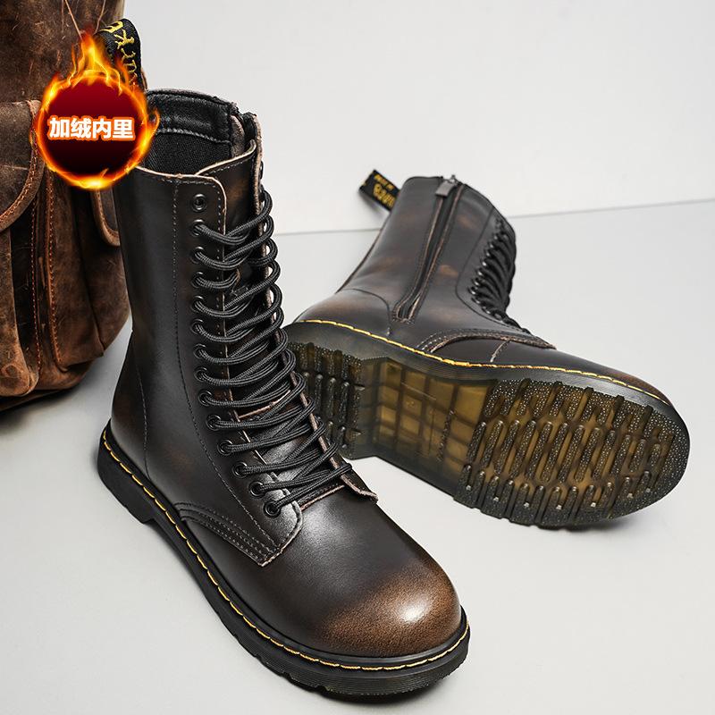 Fashion High-Top Casual Boots for Men Couples Large Size38-48 Outdoor Autumn Winter Long Leather Boots Womens Plush Cotton Boots