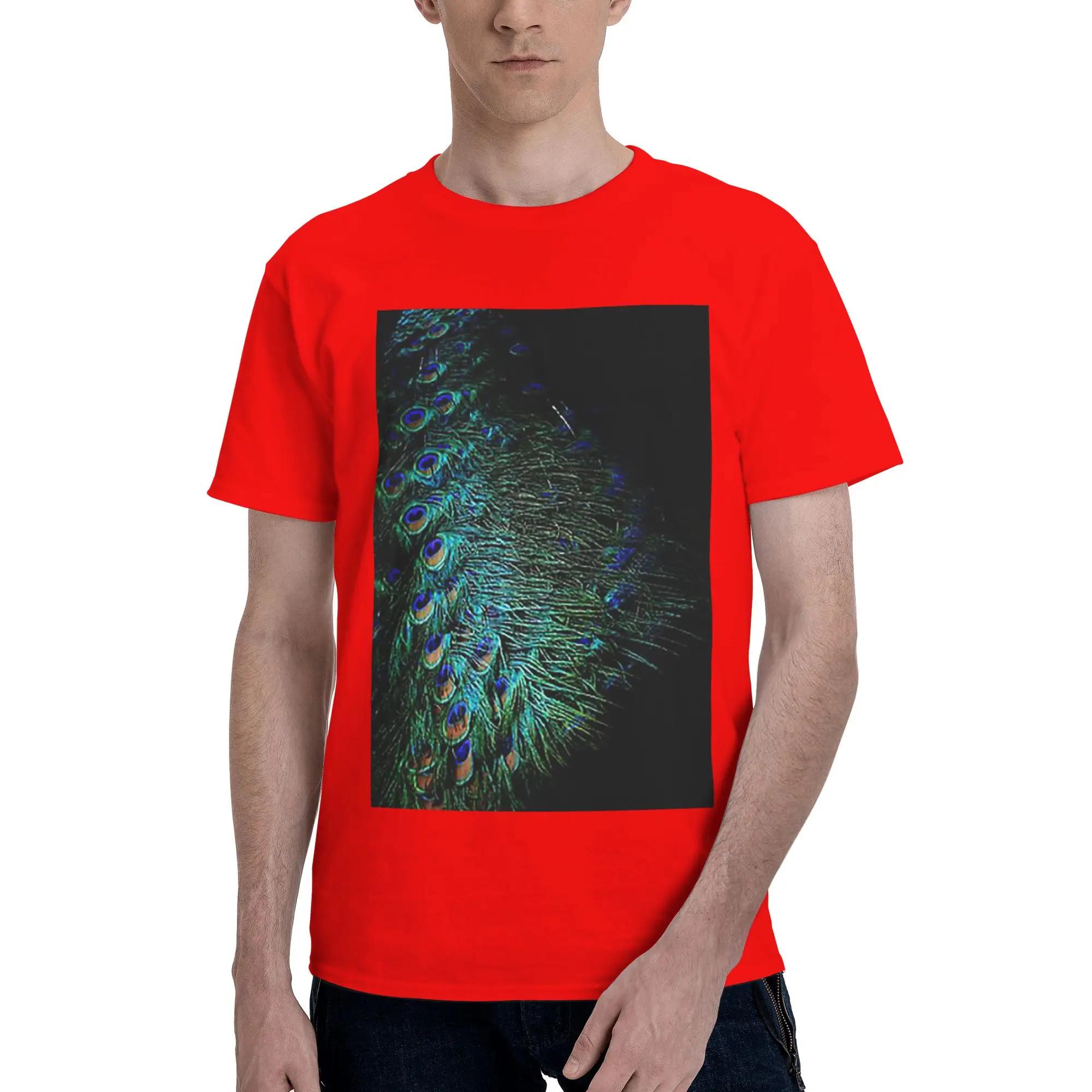 Peacock Feathers Men TShirt Plus Size T Shirts Mens ONeck Cotton Tees Short Summer Male S