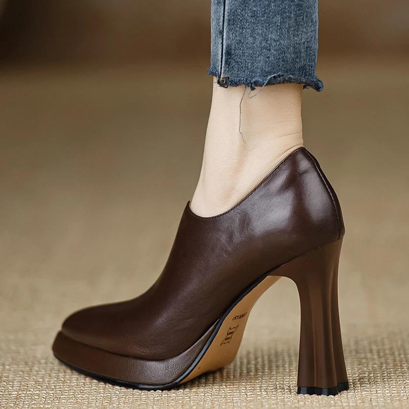 Winter Vintage Pointed Toe Women Ankle Boots Fashion Shallow Short Booties Concise Square High Heels Shoes