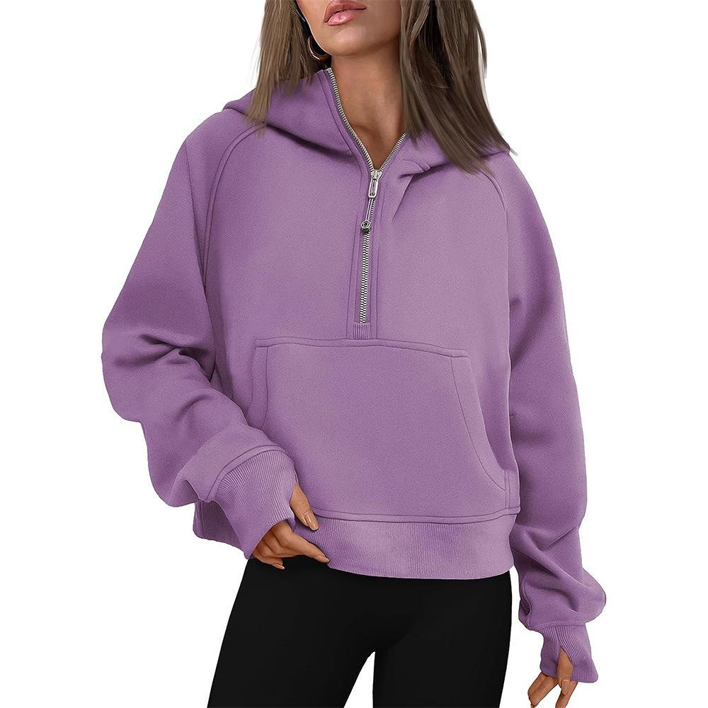 Popular European and American autumn and winter new hooded zipper thickened sweater top women