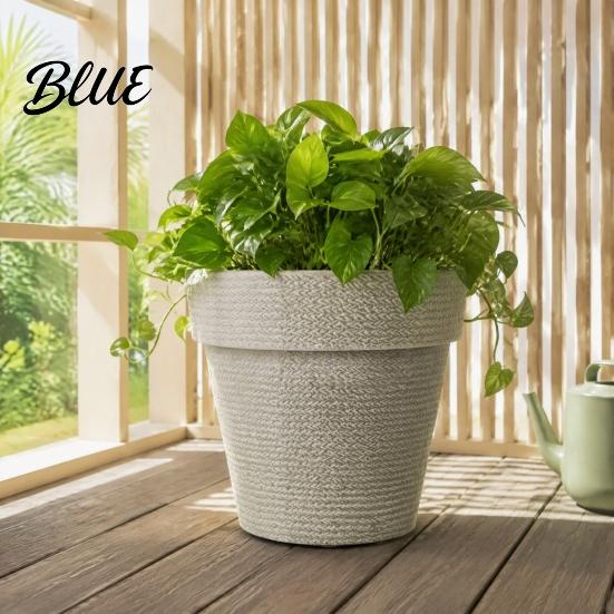 Sun Proof Anti Aging Plant Containers Round Large Planter with Drainage Hole 12 Inch Dia Stone-Look Flower Sturdy Resin Pots for Backyard Landscaping