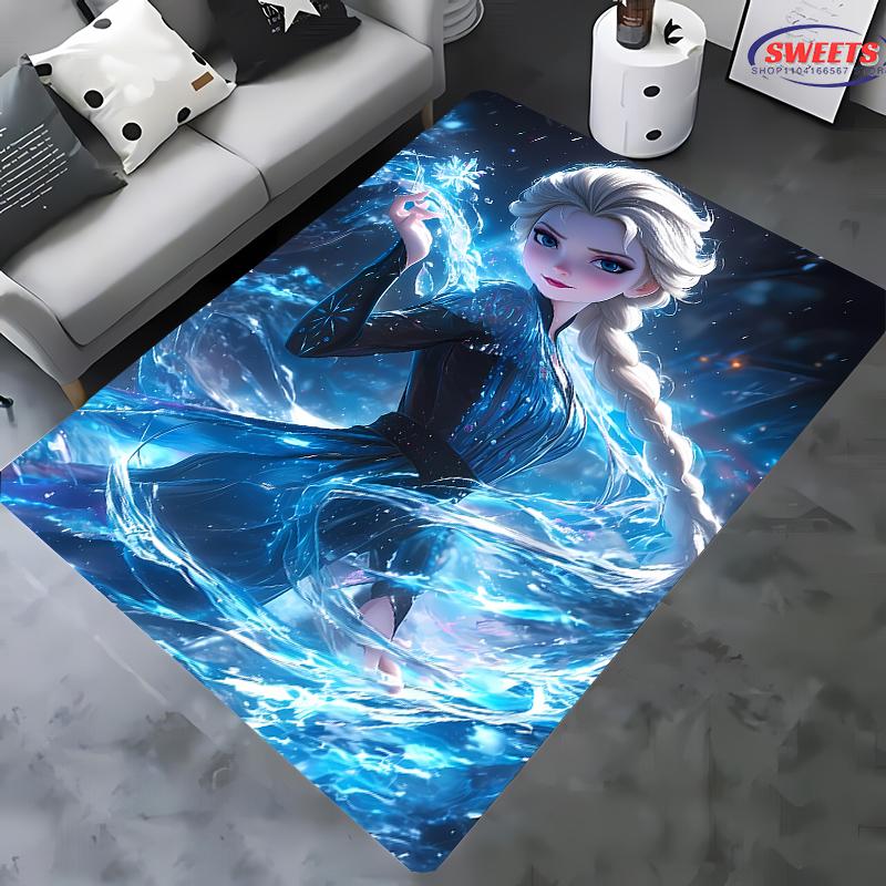 Gefrorene Elsa Anna Prinzessin 3D HD Teppich Kinderzimmer Wohnzimmer Rutschfester Bodenläufer Sofamatte Dekor