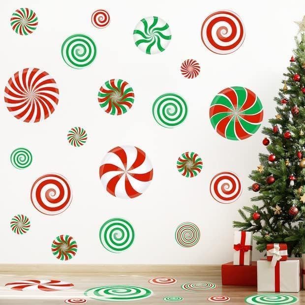 126 Pcs Candy Decals Peppermint Wall Decorations PVC Candy Floor Decals Wall Stickers Decals for Wall Candy Stickers for Xmas Candyland Party