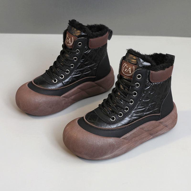 G3507 New Winter Cotton Shoes Platform Women's Shoes Color Matching Warm High-top Sports Casual Velvet To Increase Height