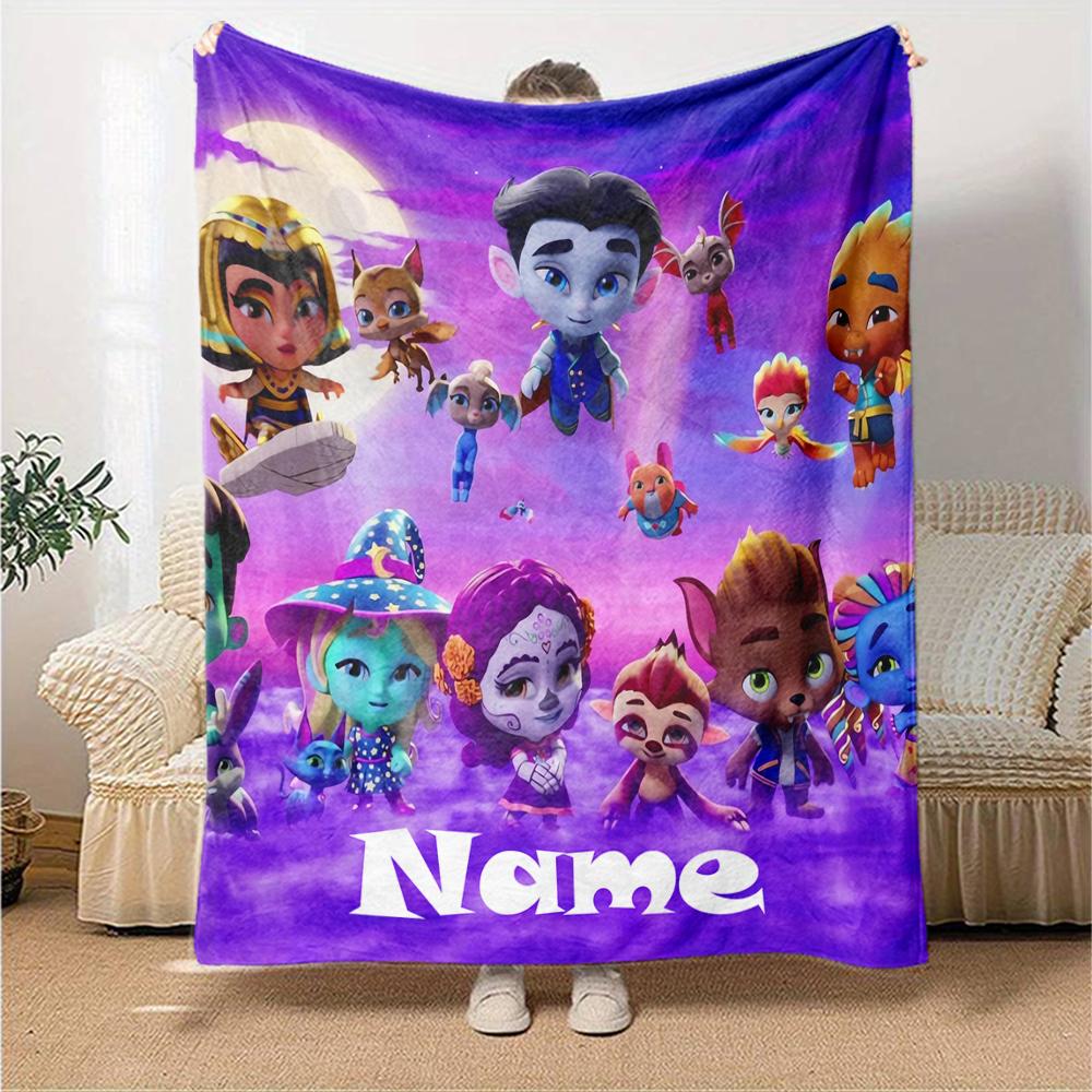 Custom Name Super Monsters Theme Printed Blanket - Perfect for Couch, Bed, Travel & Outdoor Use | Machine Washable, Cozy & Durable.