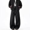 Unisex Retro Black Scimitar Wide-Leg Casual Pants for Spring & Autumn