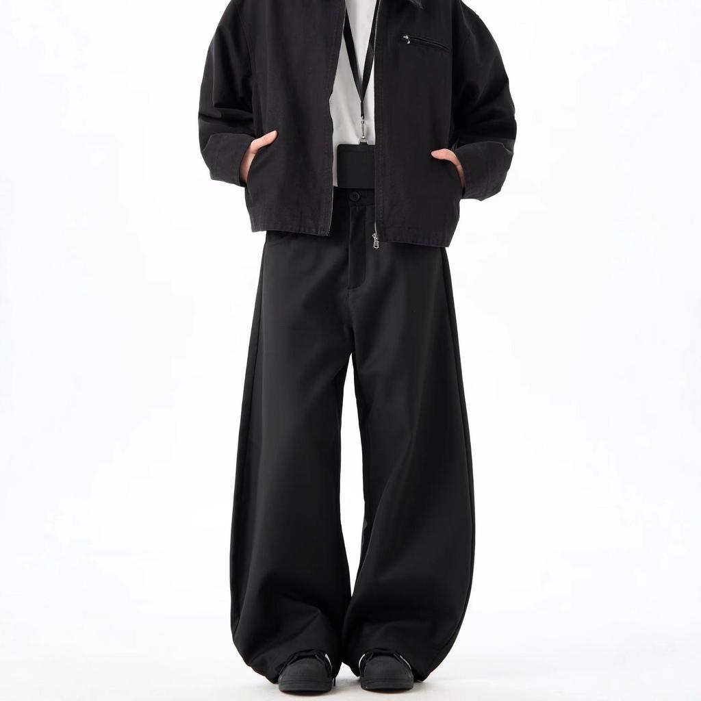Unisex Retro Black Scimitar Wide-Leg Casual Pants for Spring & Autumn