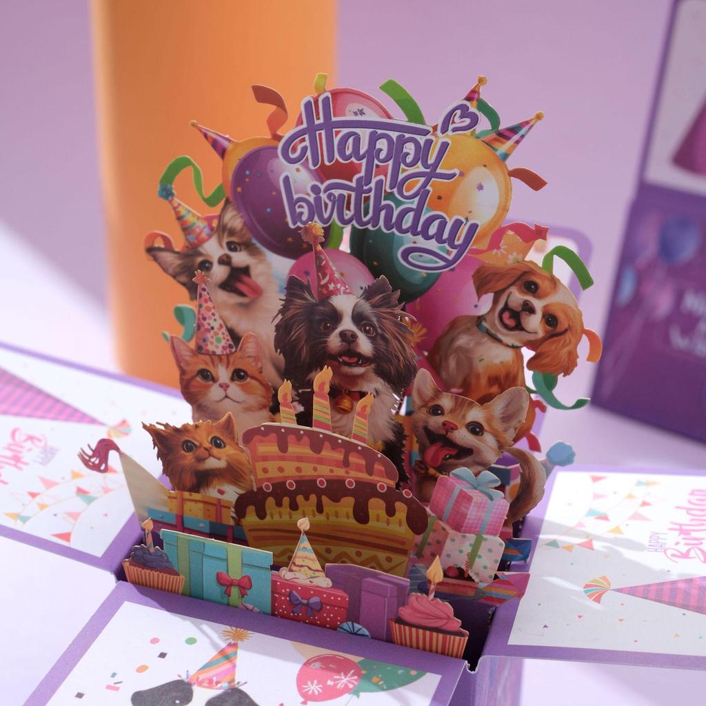 Colorful Pop-Up Birthday Card: Handmade Laser-Cut Paper Sculpture