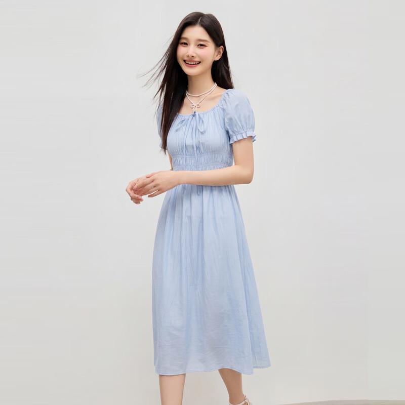 French Style Square Neck A-Line Midi Dress M
