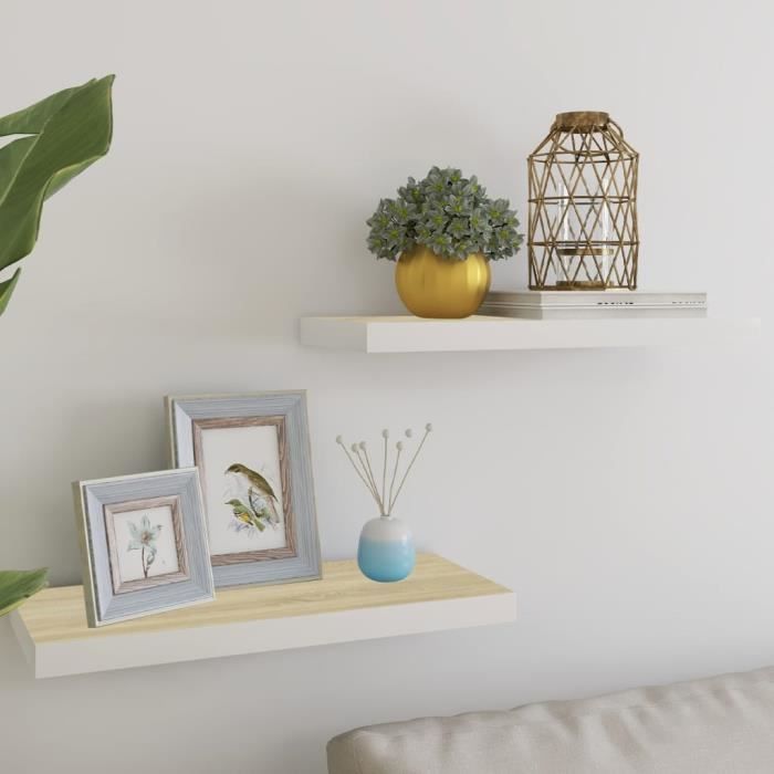 VidaXL Floating Shelves 2 Pcs Oak and White 60x23.5x3.8 Cm MDF