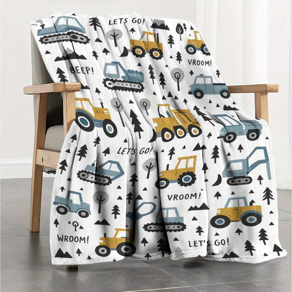 1 Stück Spaß-Bagger-Print-Decke für Jugendliche - Weiches Flanell, Ganzjahres-Kuscheldecke mit „Let'S Go Vroom!“""" Design, Maschinenwaschbar, Perfekt f"""