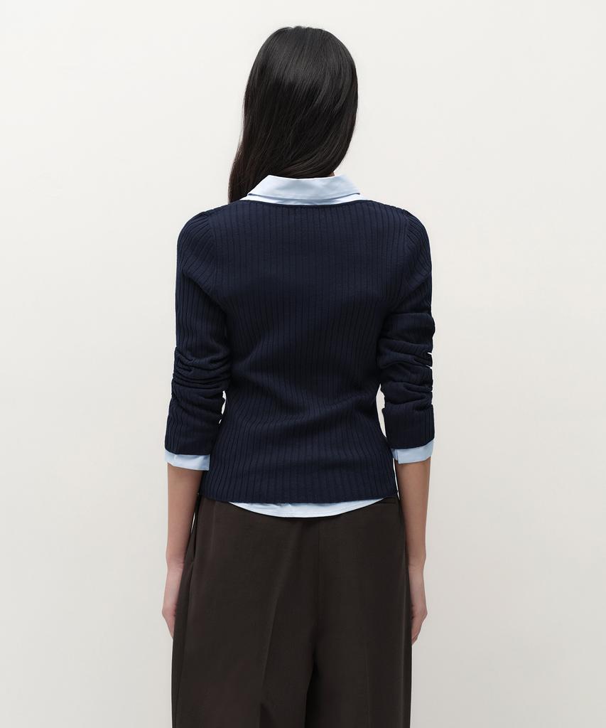 MUSINSA STANDARD WOMAN Women'S Wide Ribbed Slim V-Neck Knit [Navy]