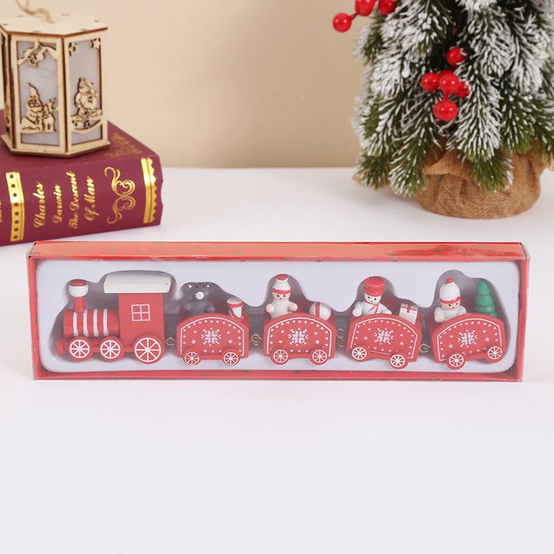 Painted Wooden Christmas Train Ornament - Solid Wood Children's Toy