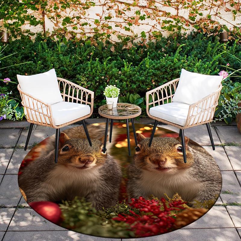Two Squirrels pattern round rug,Carpet Rug for Living Room Bedroom Playroom ,Non-slip Floor Mat,Holiday Gifts and Birthday Gifts.