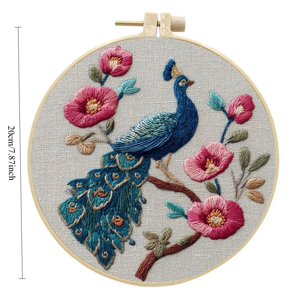 1 Stk. Pfau Blumenmuster Stickerei DIY Stoff Bastelset mit Werkzeugen