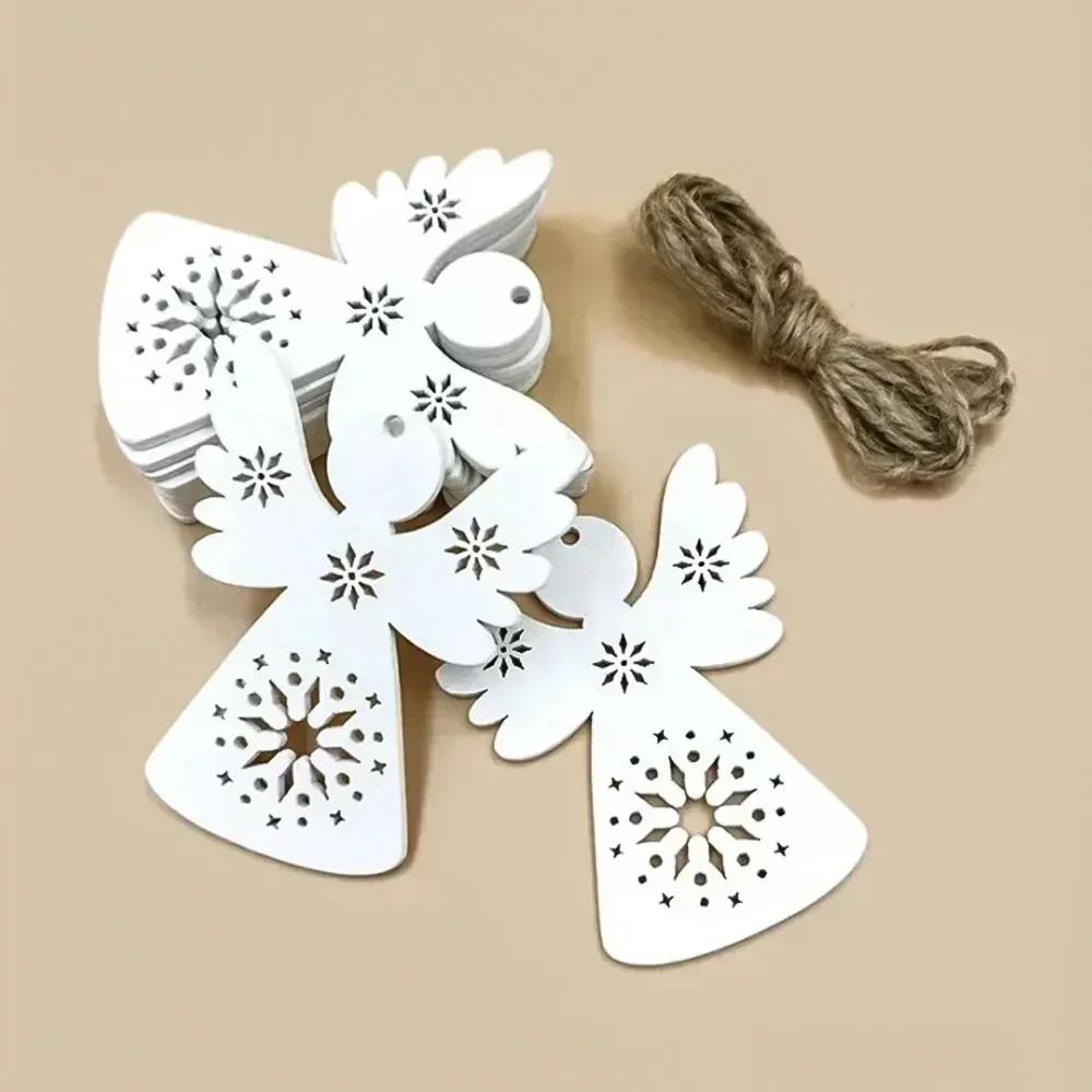 10Pcs DIY Supplies Crafts Angel Styling Cute Wooden Crafts Christmas Tree Hanging Ornaments Wood Cutouts Xmas Decoration
