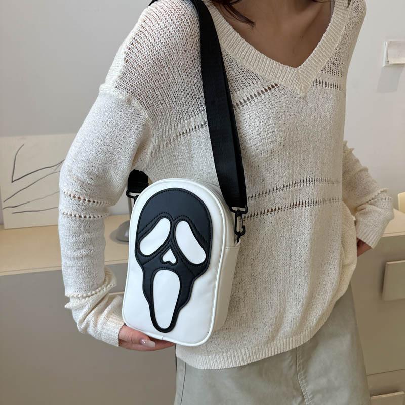 Einzigartige japanische Harajuku-Stil Niedliche Geister-Cartoon Umhängetasche für Frauen in Schwarz und Weiß