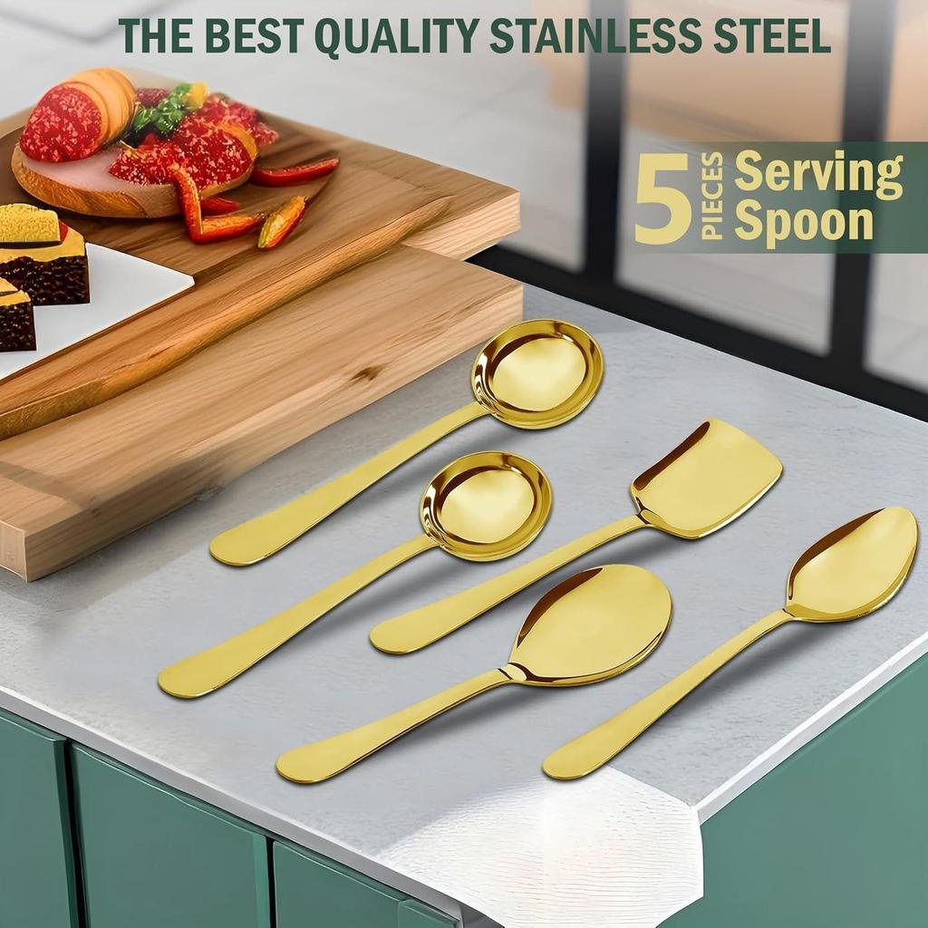 5 Pieces Stainless Steel Serving Spoons Set for Dining Table/Kitchen, 1.8 mm Heavy Gauge