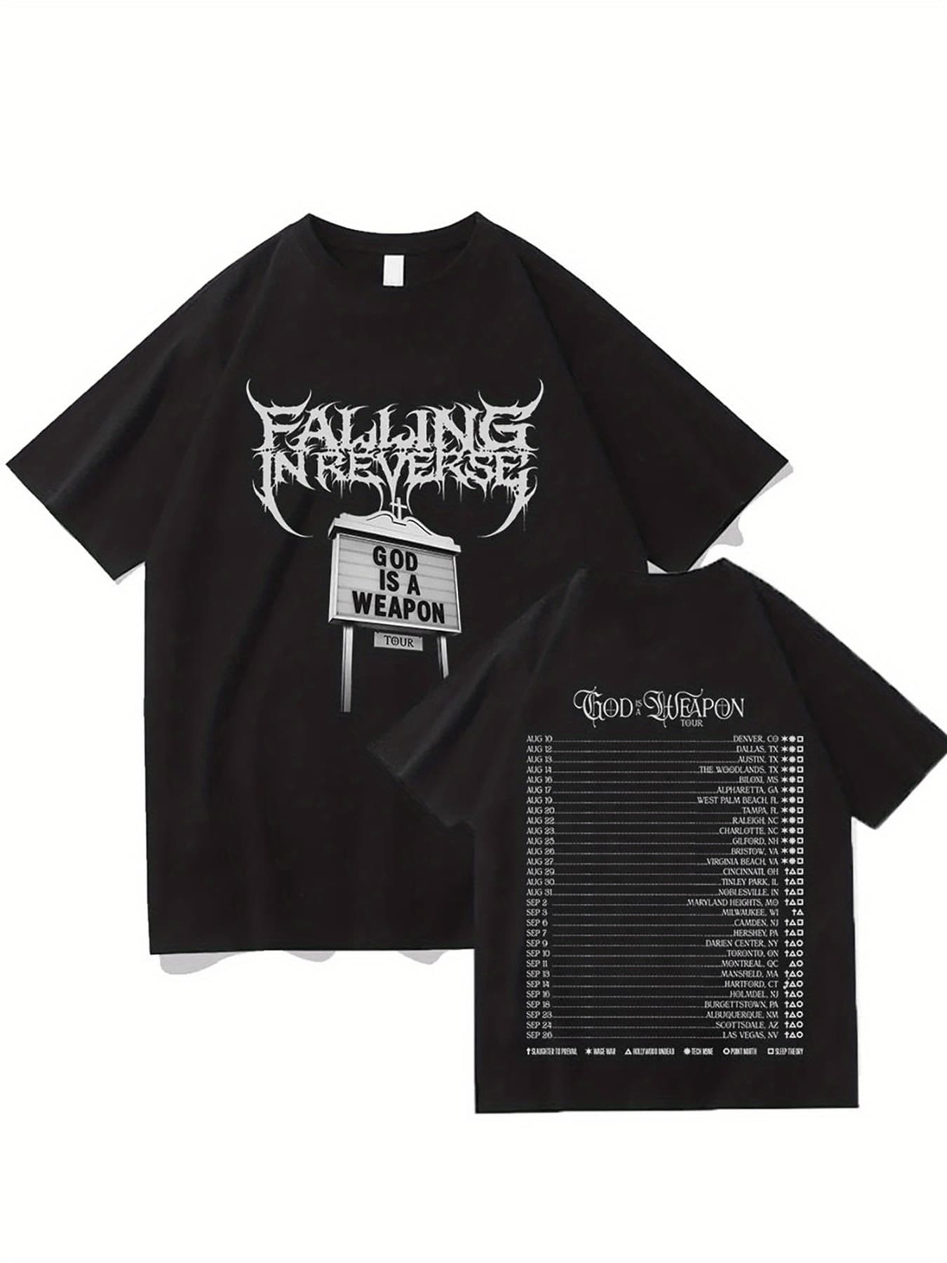 

100% Cotton Men s Breathable Short-Sleeve T-Shirt, Falling In Reverse Band God Is A Weapon Tour S разноцветный