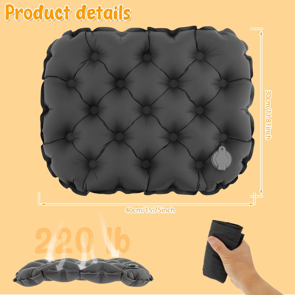 Coussin de Siège Gonflable Portable Léger Voyage Coussin d'Air Assis Camping Extérieur Coussin de Sommeil pour Randonnée Bureau Avion Voiture