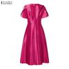 ZANZEA Women Casual Square Collar Summer Short Sleeve Long Dress