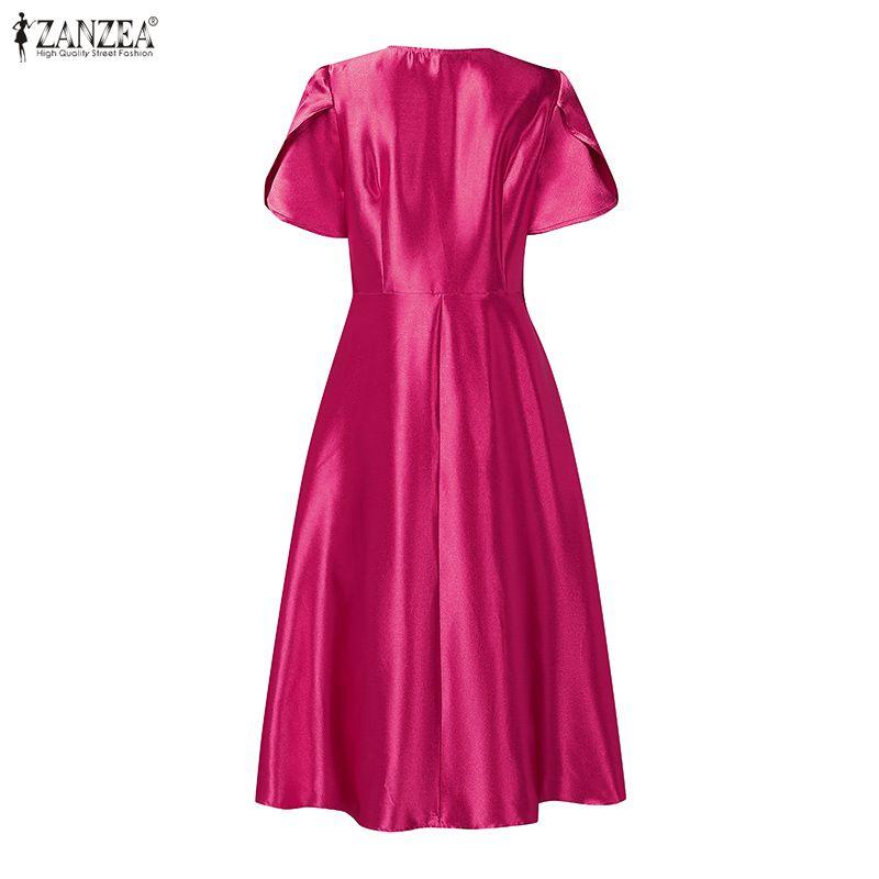 ZANZEA Women Casual Square Collar Summer Short Sleeve Long Dress