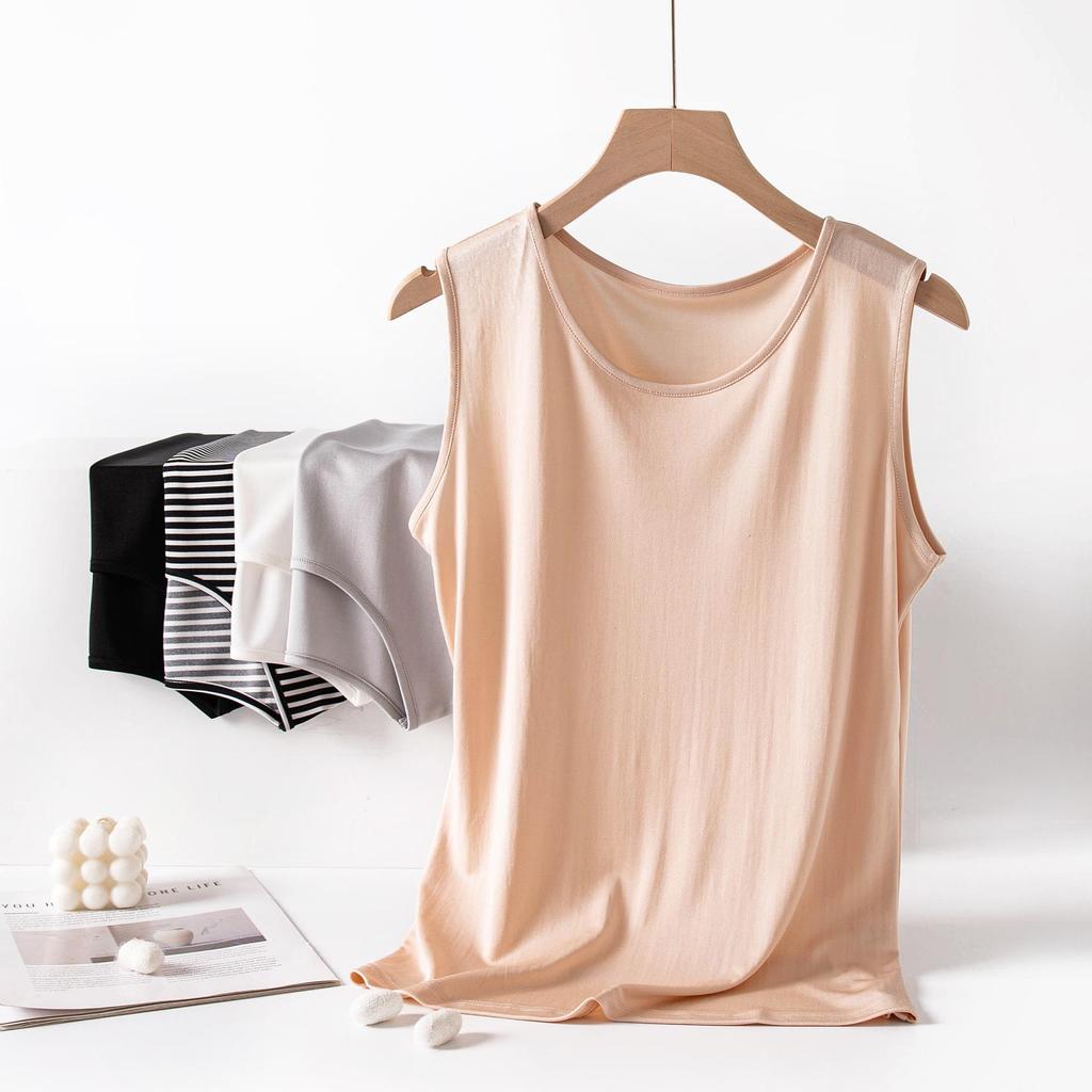Herbst Reines Gestreiftes Seiden-Camisole: Ärmelloses Damen-Schlankheitstop für Unterwäsche oder Oberbekleidung