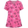 Women Printed Short Sleeve Nurse Scrub Top V Neck Medical Uniform Shirt with Pockets Comfortable Fit Workwear for Healthcare Professionals