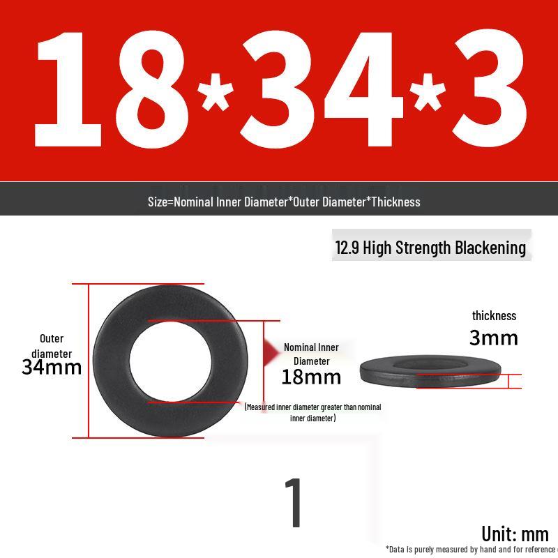 High-Strength Class 12.9 Flat Washer - Thickened & Widened, Sizes M6-M42