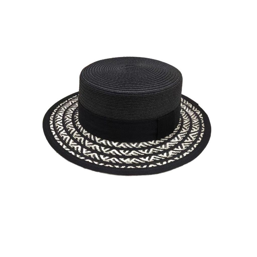 Dell Le European And American Retro Flat-Top Straw Hat Mixed Color Straw Top Hat Niche Fashion Summer Outing Sun Hat