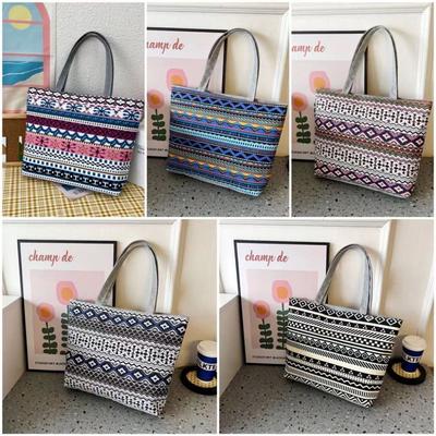 Fashion National Style Canvas Handbag Large Size Vintage Shoulder Bag Casual Women Girls Tote Bag Shopping Storage Bag