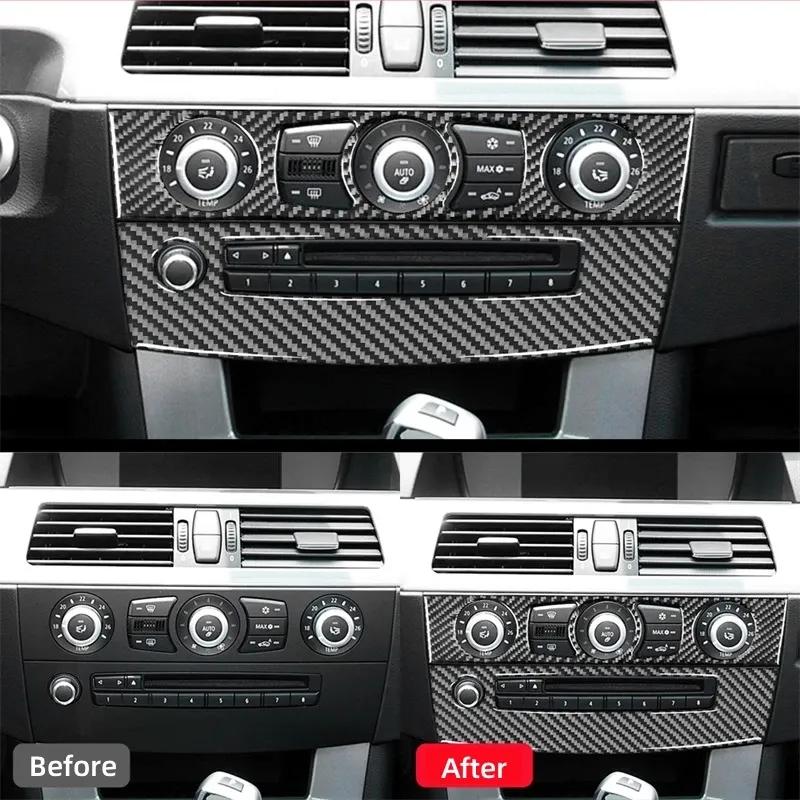 For BMW 5 Series E60 2004-2010 Accessories Carbon Fiber Interior Car Air Conditioner CD Control Panel Trim Cover Frame Stickers
