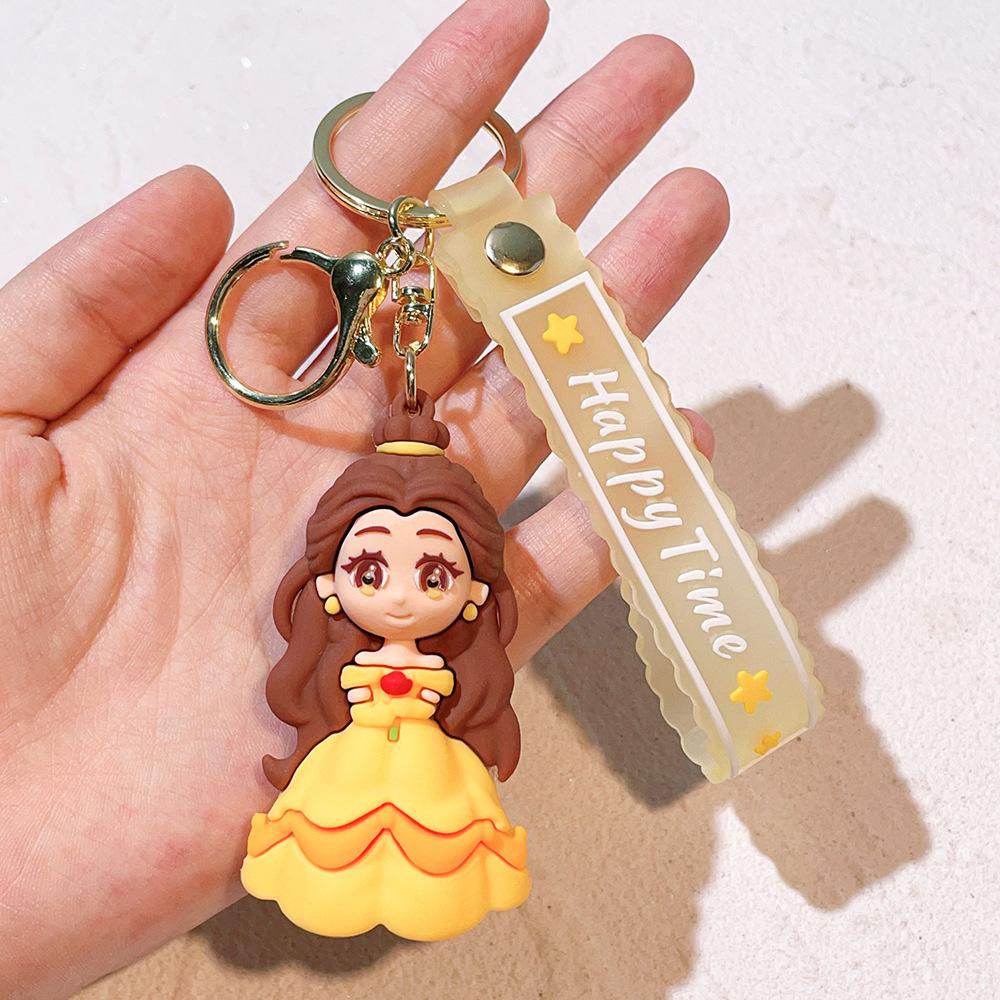 MINISO Princess Doll Keychain Snow White Ariel & Elsa Pvc Toy Phone Ornaments Bag Charms Car Key Girls Birthday Gifts